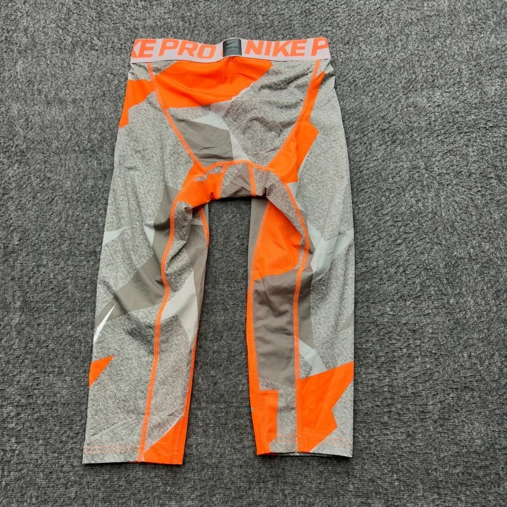 Nike Pro Compression Boys Large‎ 3/4 Printed Training Tights Pants Orange